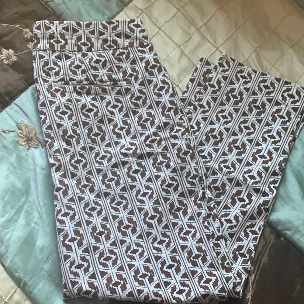Chico's Geometric Patterned Straight Leg Pants - Brown and White